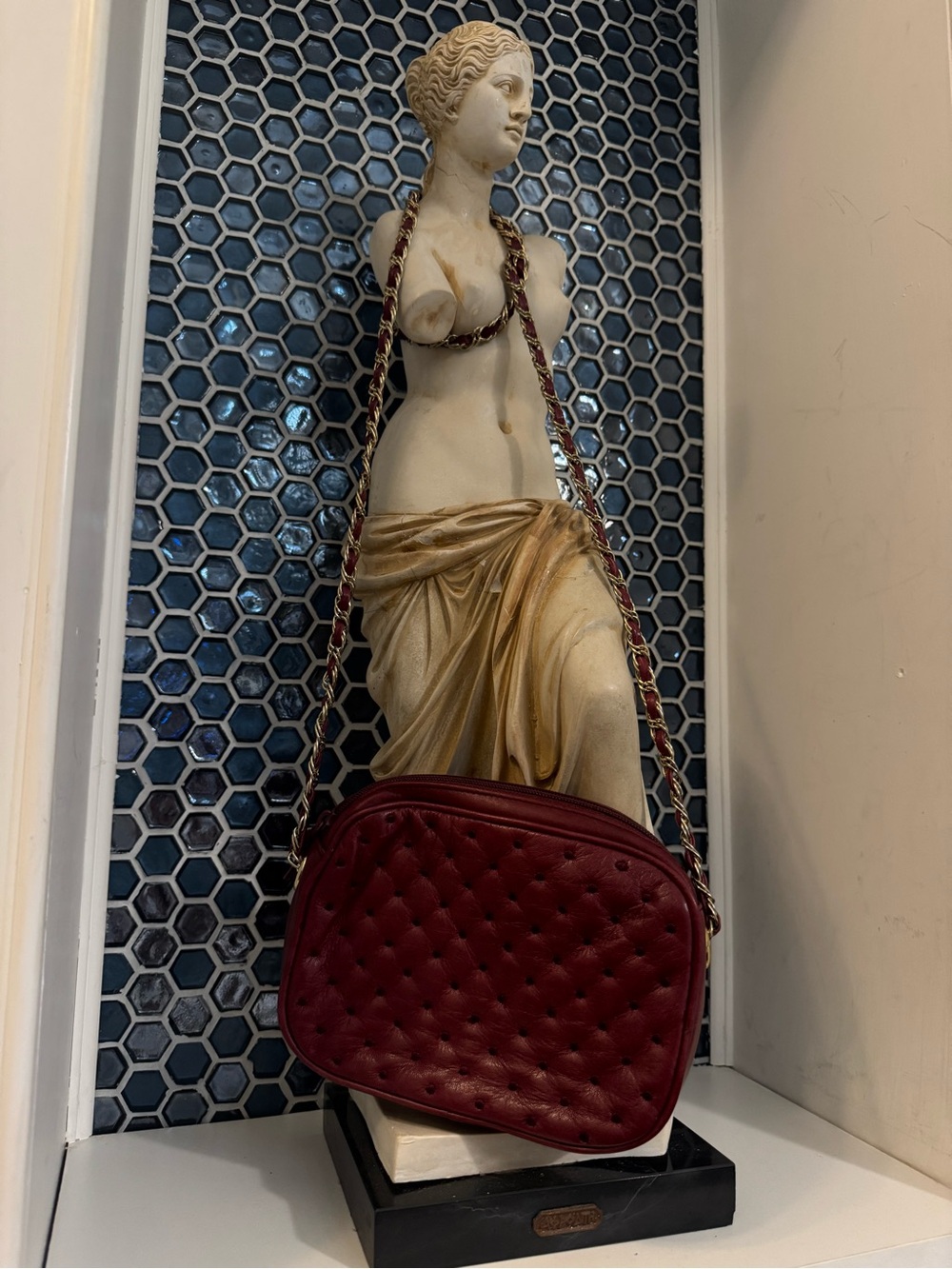 Genuine Leather Red Chain Strap Crossbody Handbag by Jennifer Moore